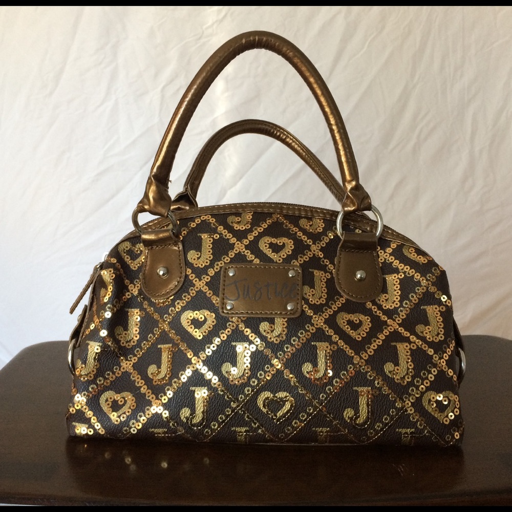 Girls Gold Brown Sequin Justice Handbag Bag